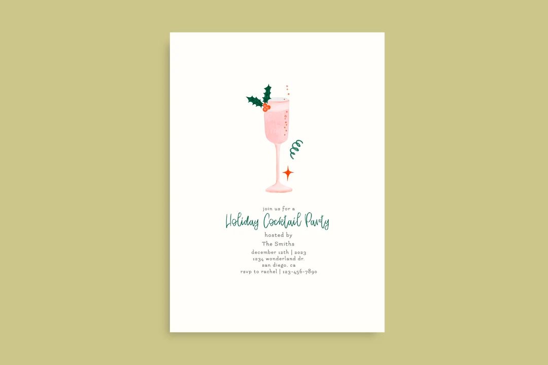 Minimalist Holiday Cocktail Invitation Simple Unique - Etsy | Etsy (US)
