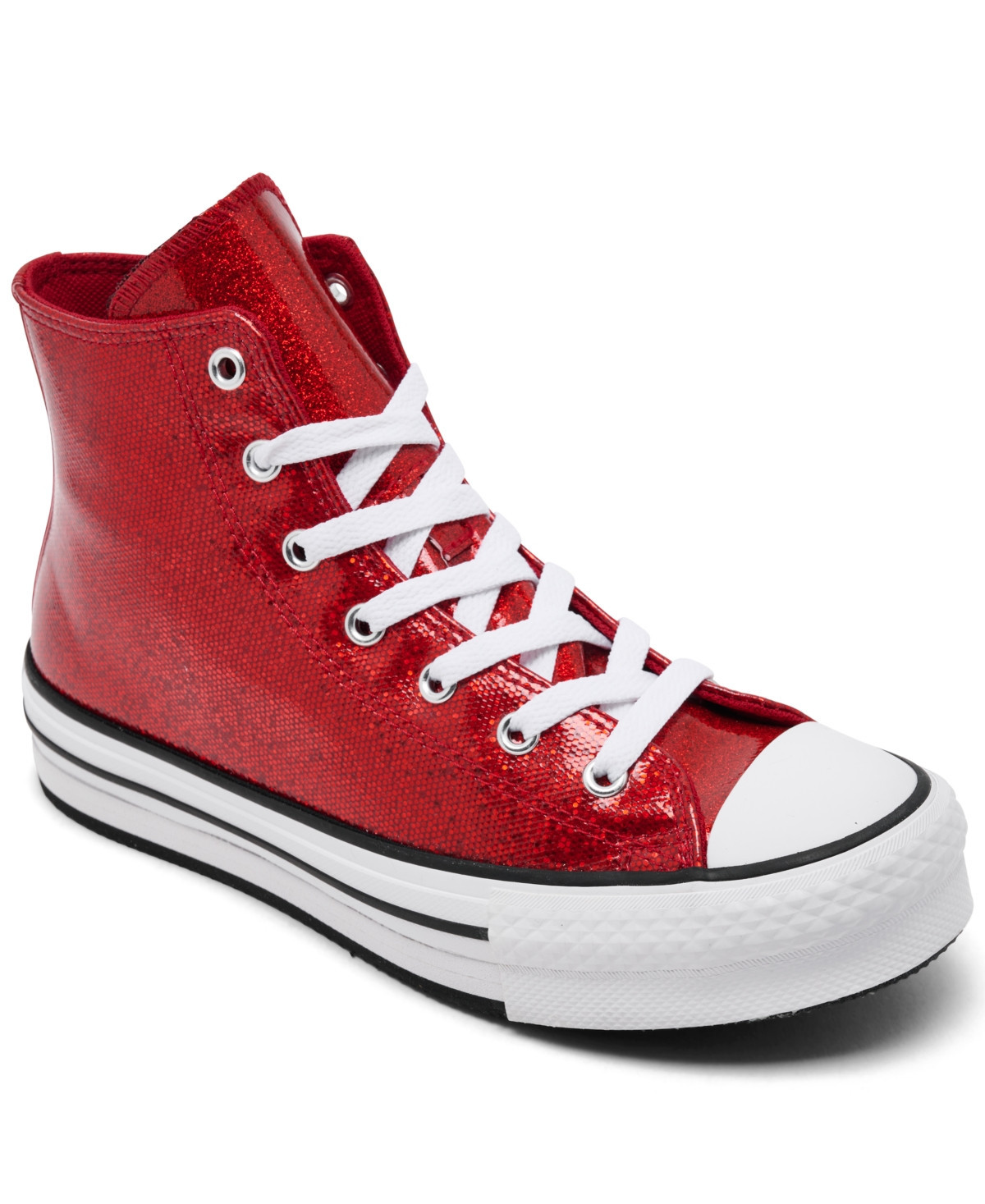 Converse Big Girls Chuck Taylor All Star Glitter Lift Platform Casual Sneakers from Finish Line - Wine Red, White | Macy's