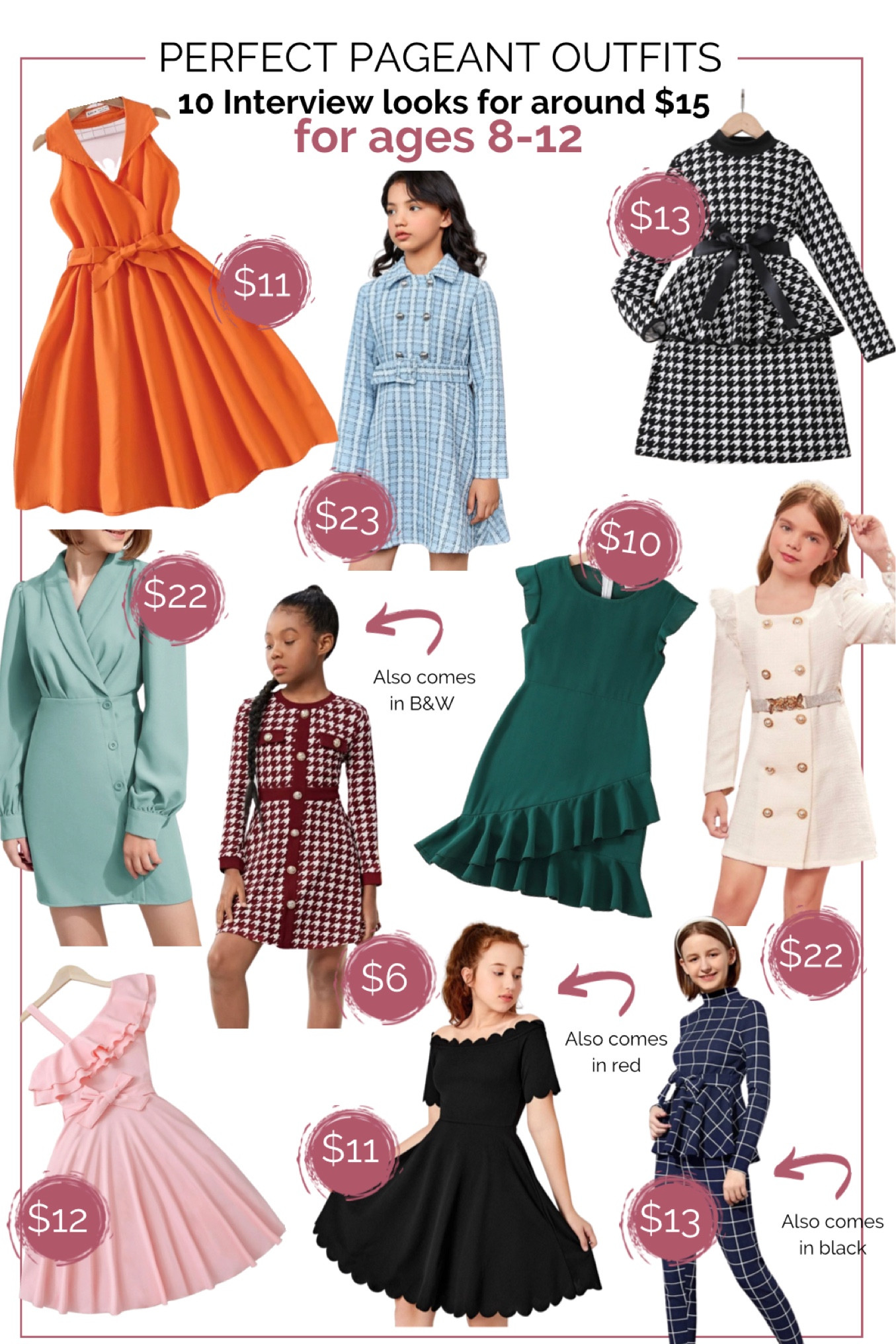 Pageant Interview outfits for girls ages 8-12, around $15


Teen girls dress, preteen dress, girls church dress, girls school concert dress, girls Easter dress, girls sale dresses, girls houndstooth dress, girls tweed dress

#LTKkids #LTKSale #LTKunder50