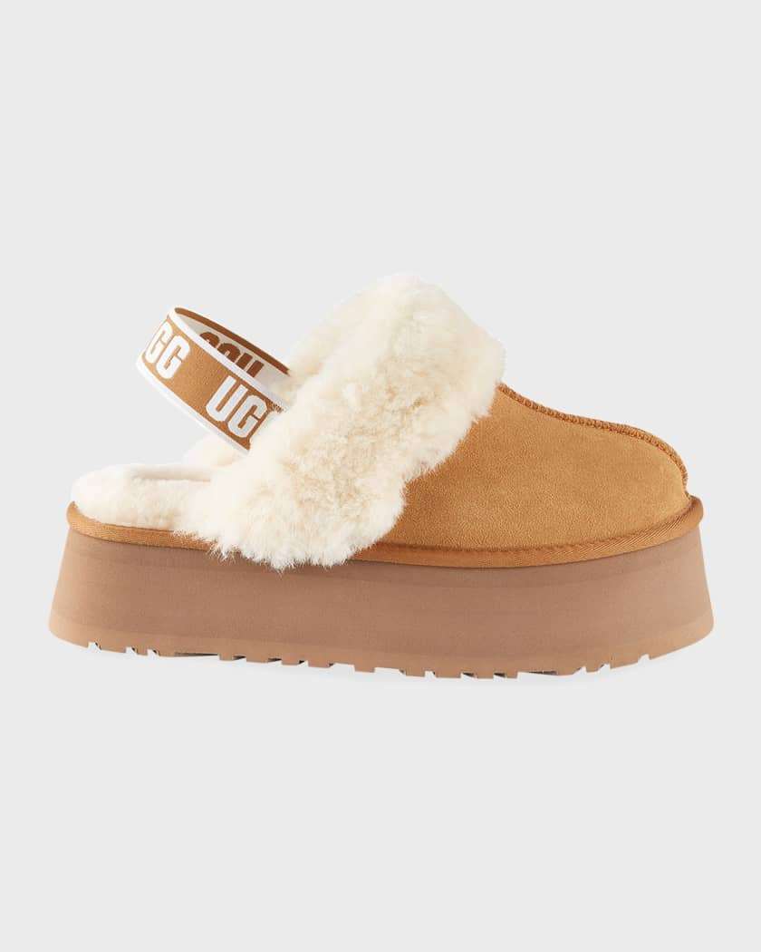 UGG Funkette Suede Shearling Platform Slippers | Neiman Marcus