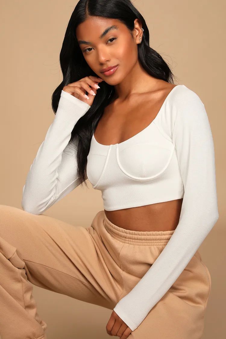 Lazy Day Vibes Ivory Underwire Long Sleeve Crop Top | Lulus (US)