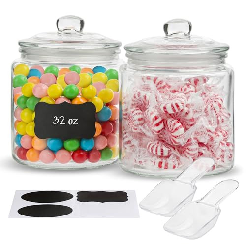 KooK Glass Storage Jars with Lids - 32oz (Set of 2), Kitchen Canisters for Sugar, Cookies, Cotton Balls, Glass Containers with Chalkboard Labels and Airtight Lid | Amazon (US)