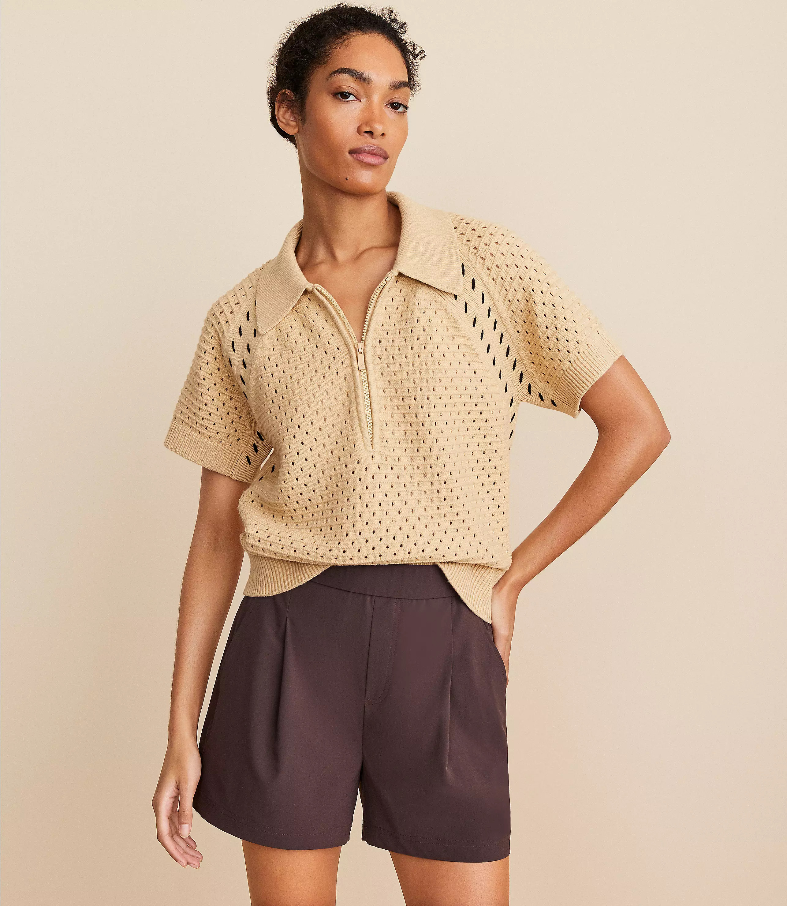 Lou & Grey Mesh Stitch Zip Sweater | LOFT