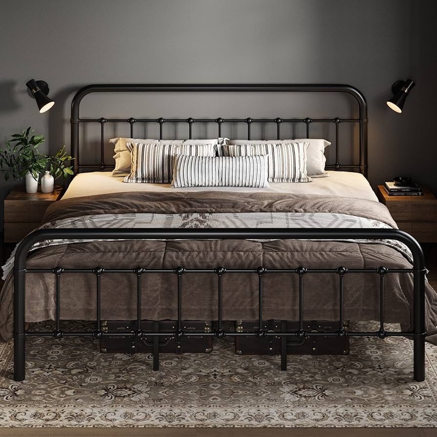 Allewie King Size Metal Platform Bed Frame with Victorian Style Wrought Iron-Art Headboard/Footbo... | Amazon (US)