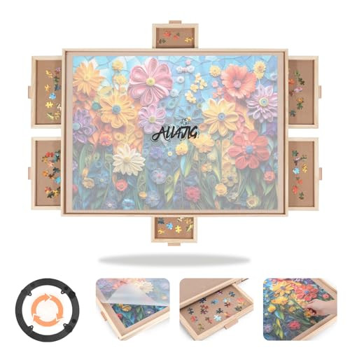 ALL4JIG 1500 Pieces Rotating Puzzle Board with 6 Drawers and Cover,24.92"x33.58"Portable Wooden Jigsaw Puzzle Table for Adults,Lazy Susan Spinning Puzzle Boards Gift for mom,Surface for Lego Building | Amazon (US)