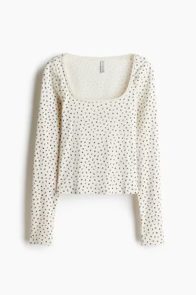 H & M - Picot-Trimmed Cotton Top - White | H&M (US + CA)