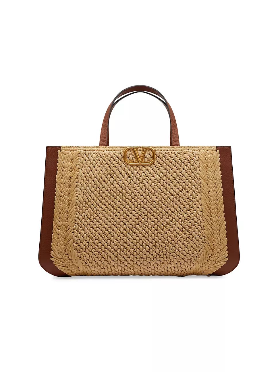 VLogo Signature Raffia Tote Handbag | Saks Fifth Avenue