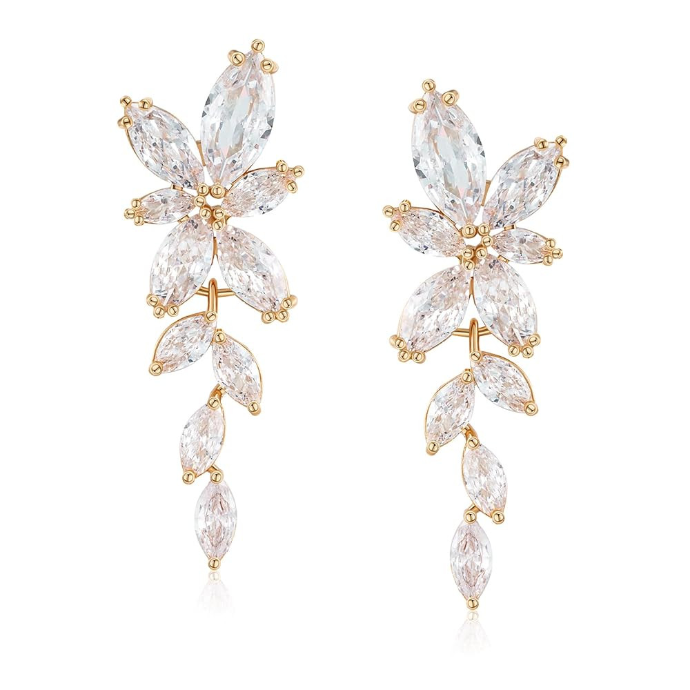 SWEETV Marquise Cubic Zirconia Bridal Earrings, Elegant Wedding Earrings for Brides Bridesmaids, ... | Amazon (US)