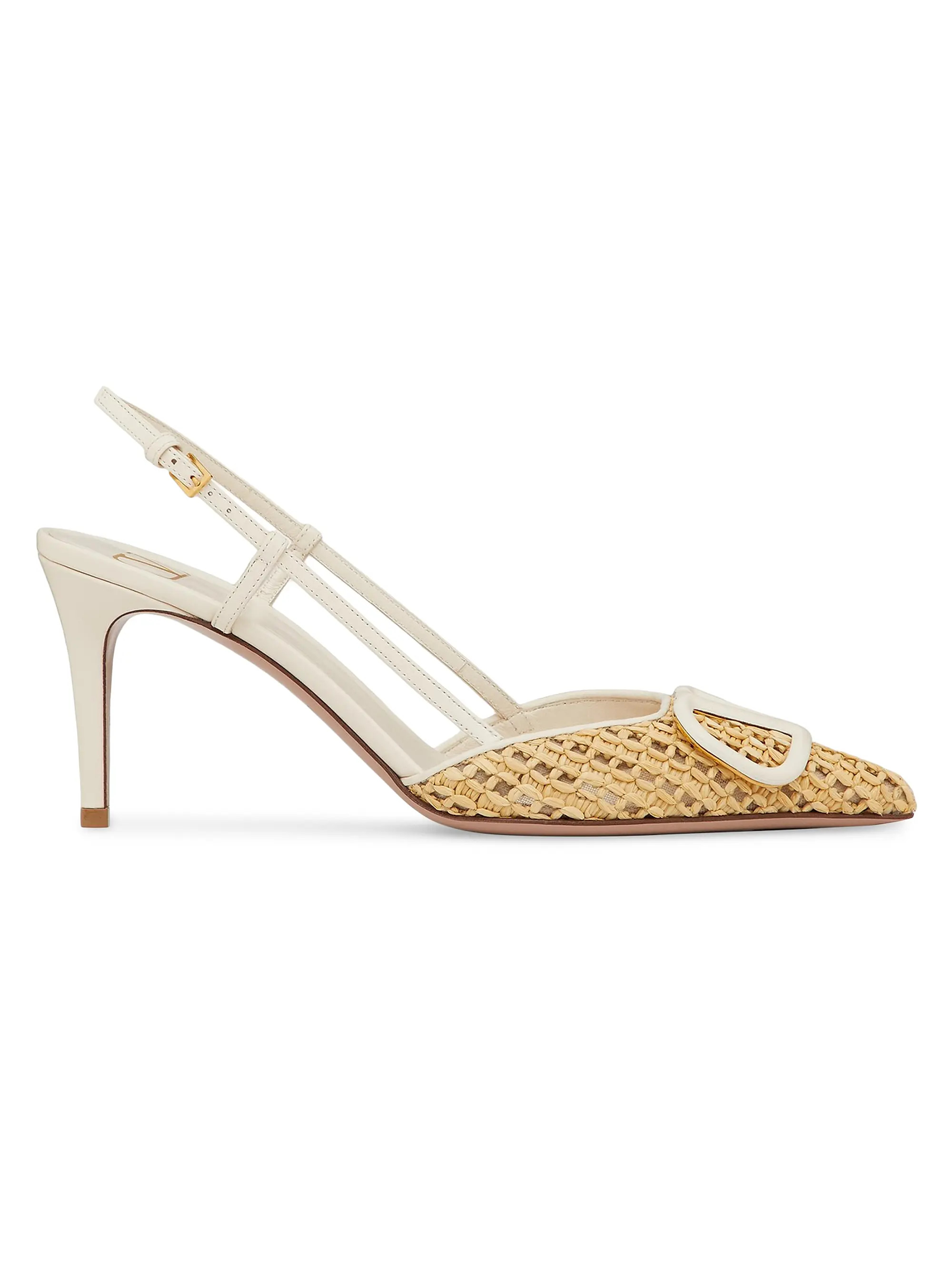 Shop Valentino Garavani VLogo Signature Woven Nappa Slingback Pumps 80MM | Saks Fifth Avenue | Saks Fifth Avenue