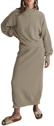 Pink Queen Women's 2 Piece Sweater Set Outfits Long Sleeve Oversized Top Bodycon Maxi Long Skirt ... | Amazon (US)