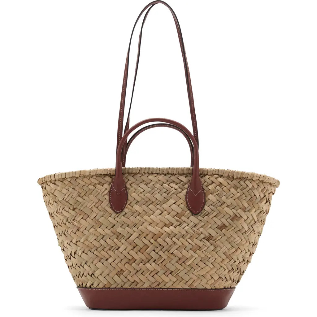 MANGO Large Double Handle Natural Fiber Shoulder Bag in Leather at Nordstrom | Nordstrom