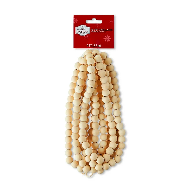 Natural Brown Wooden Bead Christmas Garland, 9 ft, by Holiday Time | Walmart (US)