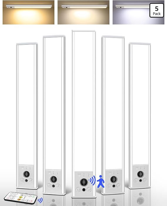 EZVALO 5-Pack Under Cabinet Lighting, 3300mAh Rechargeable Motion Sensor Light, 12inch Magnetic C... | Amazon (US)