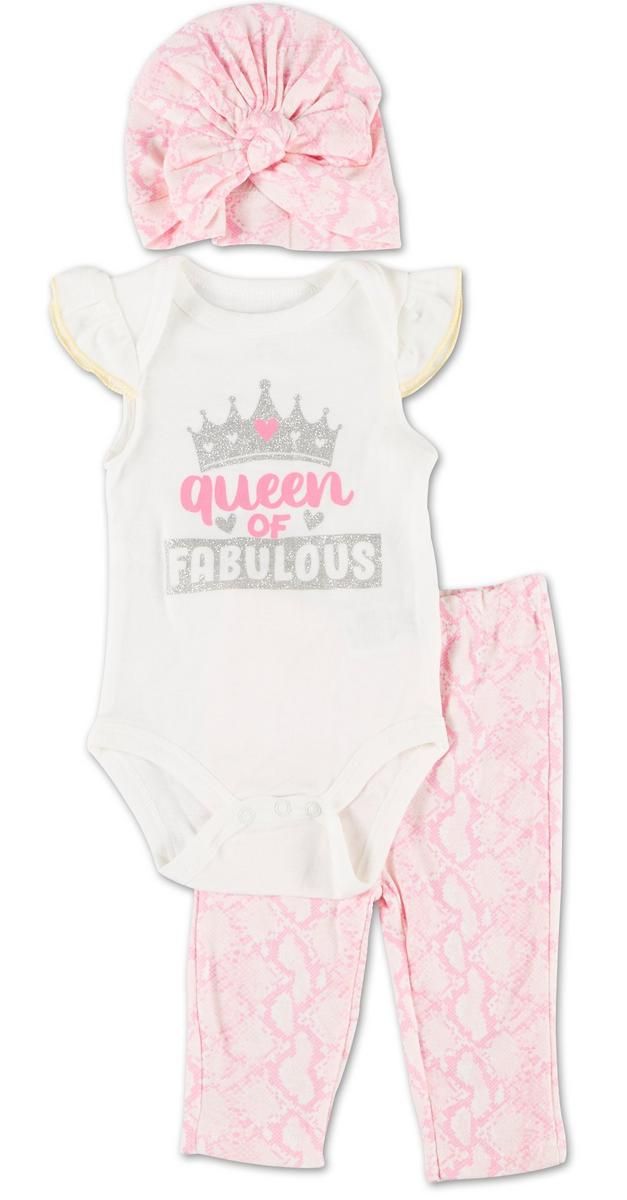 Baby Girls 3 Pc Creeper & Pants Set - Pink Multi-multi-6038008142266  | Burkes Outlet | bealls