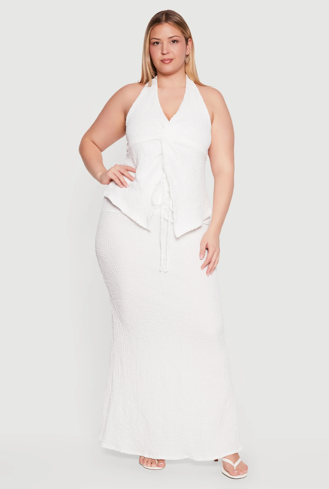 Plus Size Drawstring Waist Detail Mermaid Maxi Skirt | Rainbow Shops