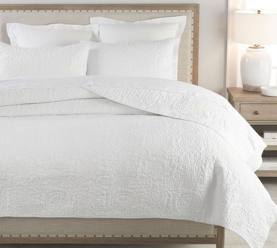 Belgian Flax Linen Floral Stitch Quilt & Shams - White | Pottery Barn (US)