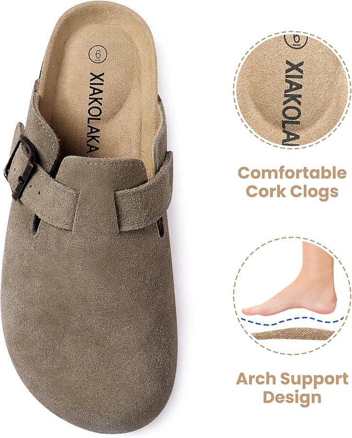 Xiakolaka Women's Suede Clogs Adjustable Buckle Slip on Footbed Home Clog Slippers | Amazon (US)