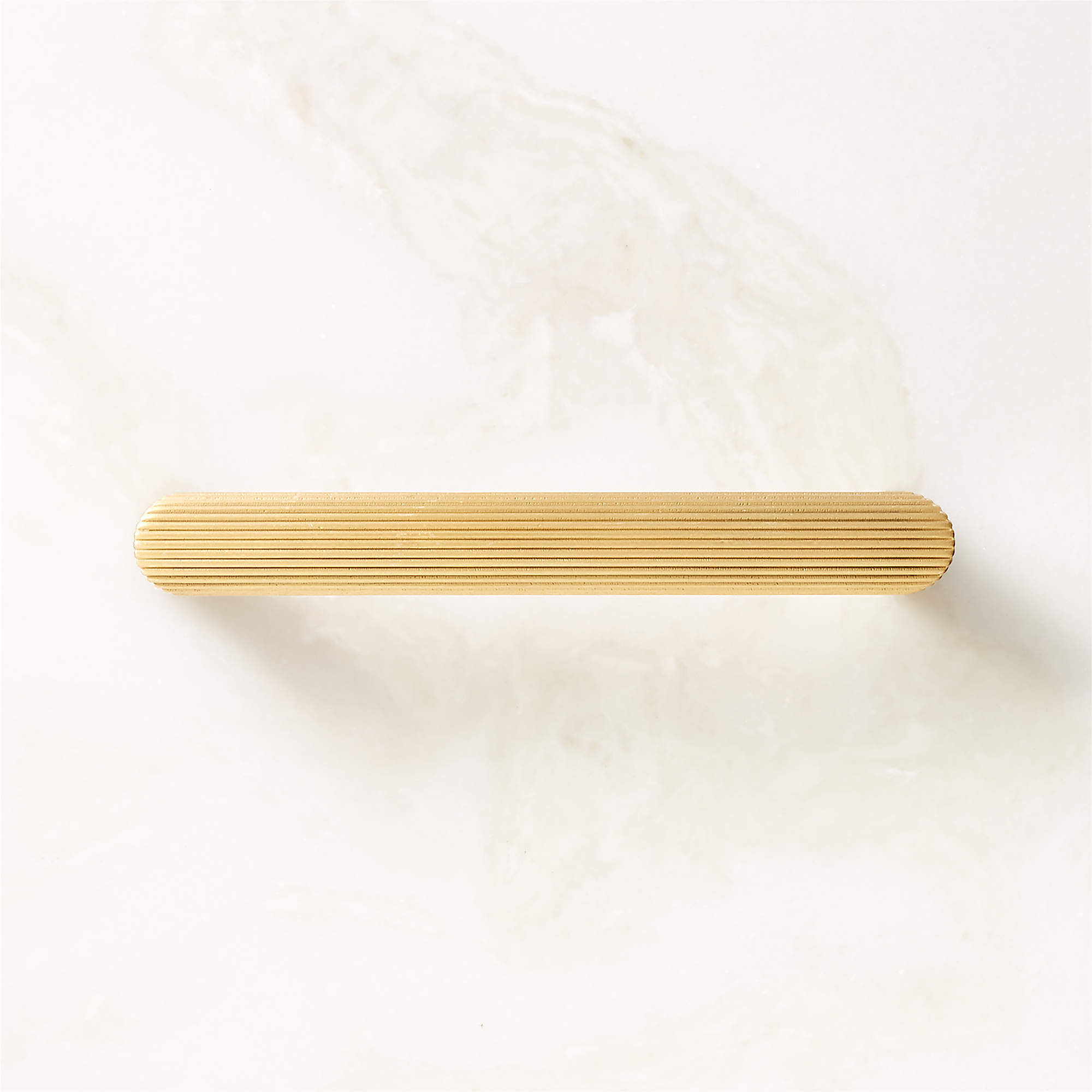 Curveaux Scored Brushed Brass Cabinet Handle 4'' + Reviews | CB2 | CB2