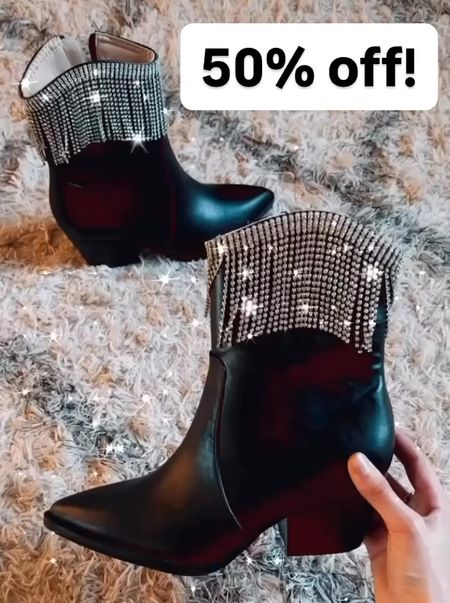 Rhinestone fringe boots on sale - 50% off

Rhinestone cowgirl boots // under $100 boots // finge boots // glam western wear // Nashville bachelorette weekend outfit // country concert outfit // boots with fringe // rhinestone tassel boots // black ankle boots 

#LTKsalealert #LTKshoecrush #LTKfindsunder100