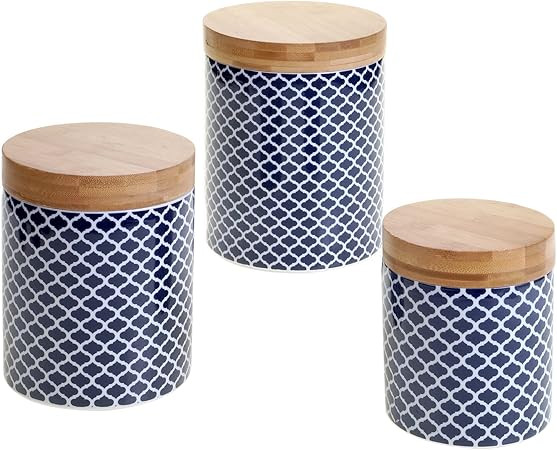 Certified International 3 Piece Chelsea Indigo Quatrefoil Canister Set with Bamboo Lids, Multicol... | Amazon (US)