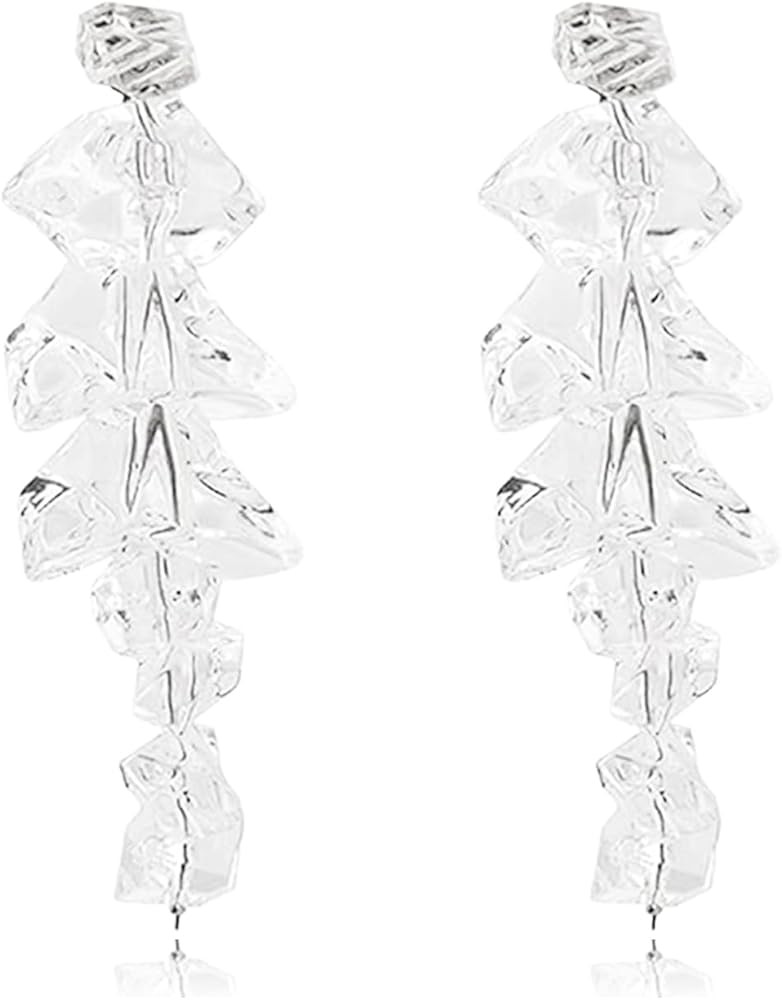 Ice Cube Earrings for Women Trendy Funny Long Dangle Geometric Crystal Irregular Cluster Ice Cube... | Amazon (US)