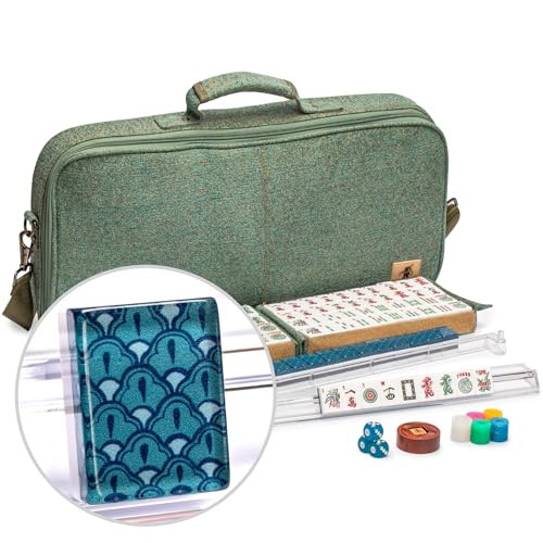 Yellow Mountain Imports American Mahjong Set, Oceana with Heather Teal Soft Case - All-in-One Racks with Pushers, Wright Patterson Scoring Coins, Dice, & Wind Indicator | Amazon (US)