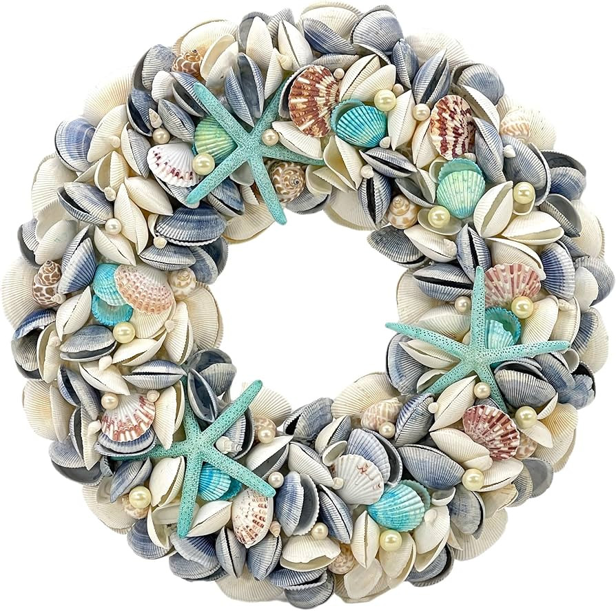 Galt International 18" Nautical Seashell Wreath, Blue | Coastal Beach Floral Home Decor Indoor Ou... | Amazon (US)