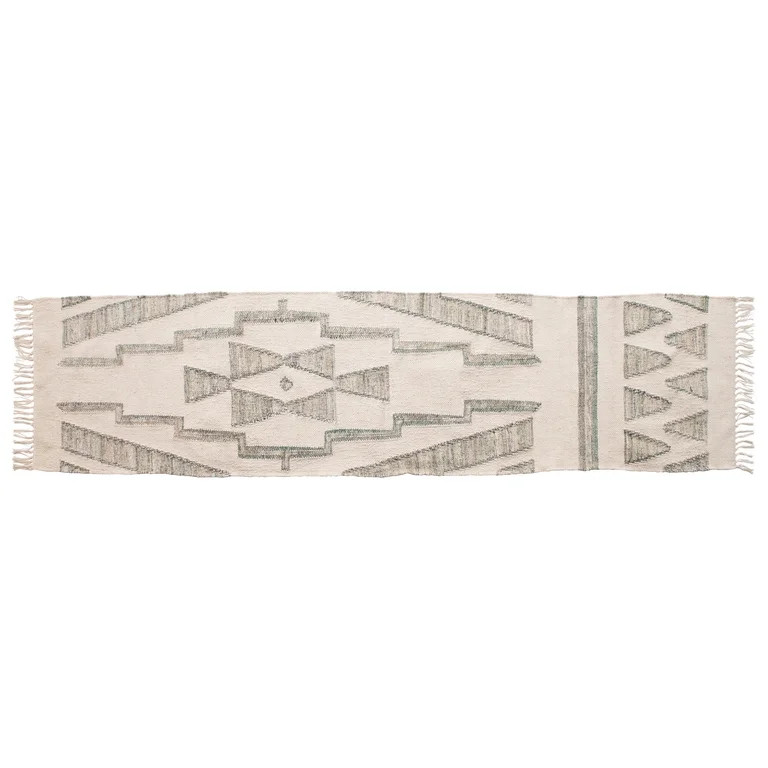Creative Co-Op Hand-Woven Cotton & Wool Kilim Floor Runner, Variegated Green & Cream Color | Walmart (US)
