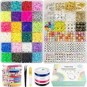 Clay Beads for Bracelet Making Kits, 24 Colors Flat Clay Heishi 6000 Pcs Beads |1200 Pcs jewelry ... | Amazon (US)