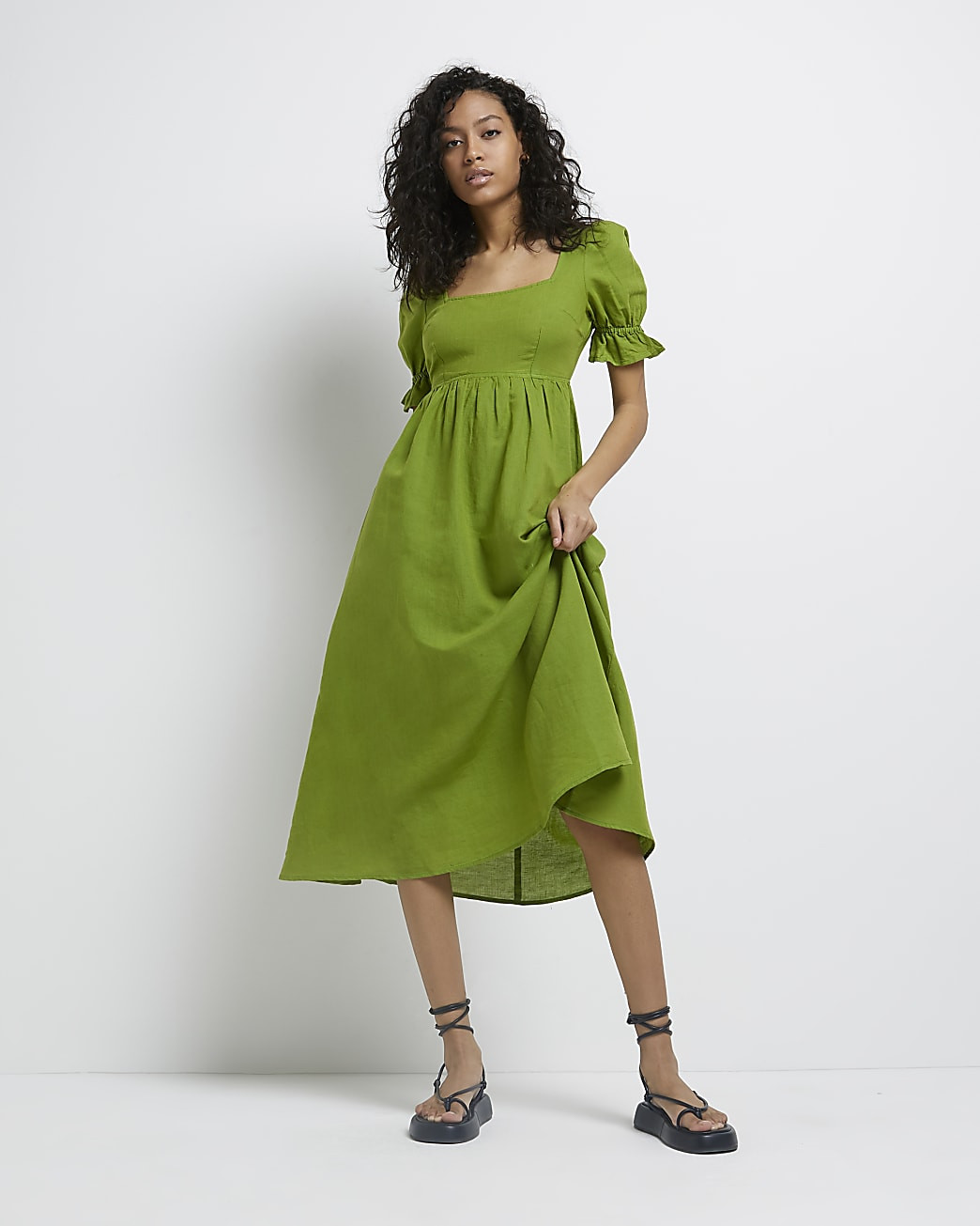 Khaki smock midi dress | River Island (UK & IE)