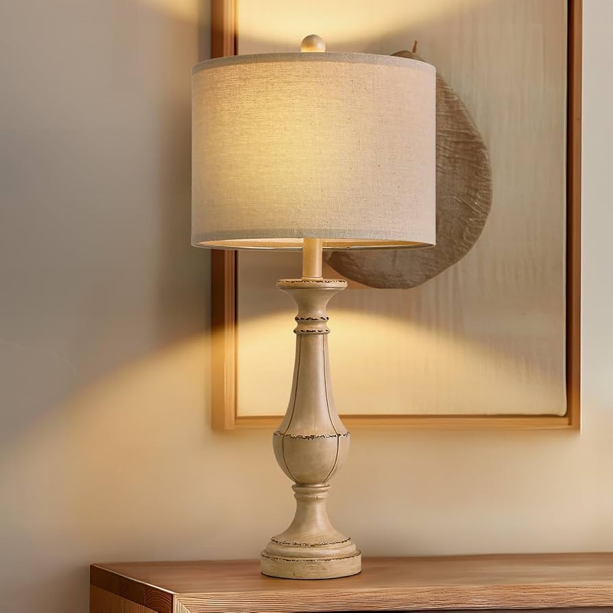 PoKat 27.5" Farmhouse Table Lamp for Living Room, Mid Century Tall Table Lamp for Bedroom, Bedsid... | Amazon (US)