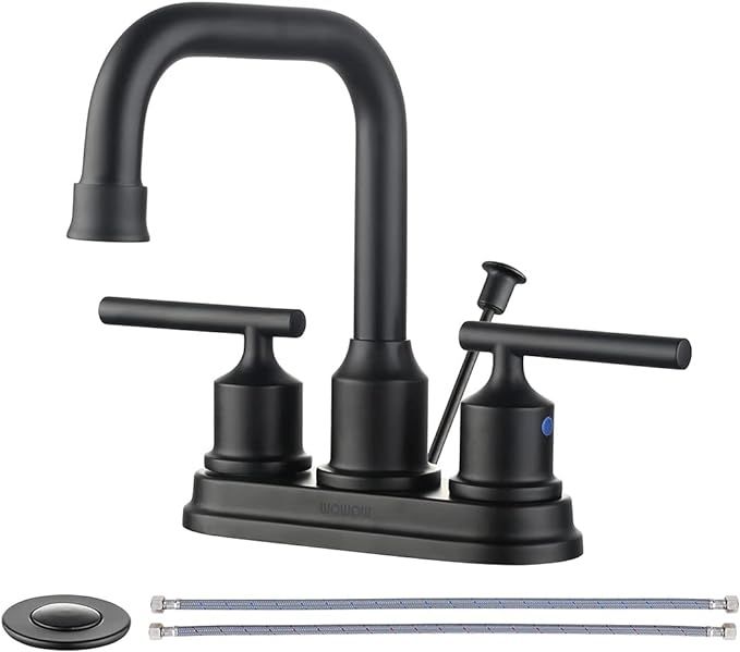 WOWOW Bathroom Faucet Black 4 inch Bathroom Sink Faucet Centerset Lift Rod Drain Stopper 2 Handle... | Amazon (US)