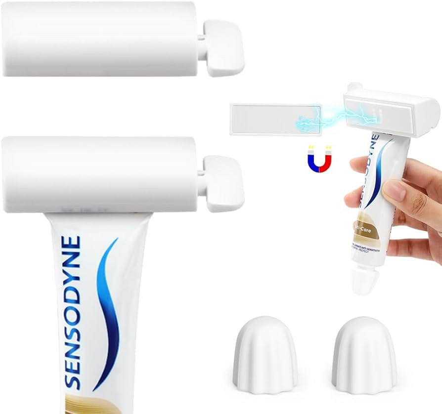 Set of 4 Toothpaste Squeezer Rollers Magnetic Wall-Mounted, Comes with 2 Silcone Toothpaste Cap f... | Amazon (US)