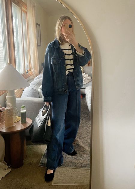 An all denim look with my new favorite wide leg jeans with twisted seams from Madewell I sized up two full sizes to get this extra oversized baggy look, but this style does run small in general so make sure to size up at least one size  | jeans 

#LTKSeasonal