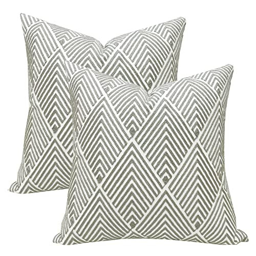 SLOW COW Embroidery Throw Pillow Covers Grey Diamonds Decor Accent Decorative Pillow Covers for Sofa | Amazon (US)