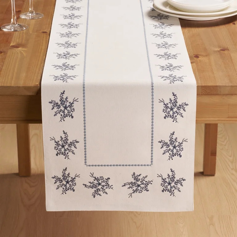 Floral Cotton Table Runner, Blue and White, 14" x 90", by My Texas House | Walmart (US)