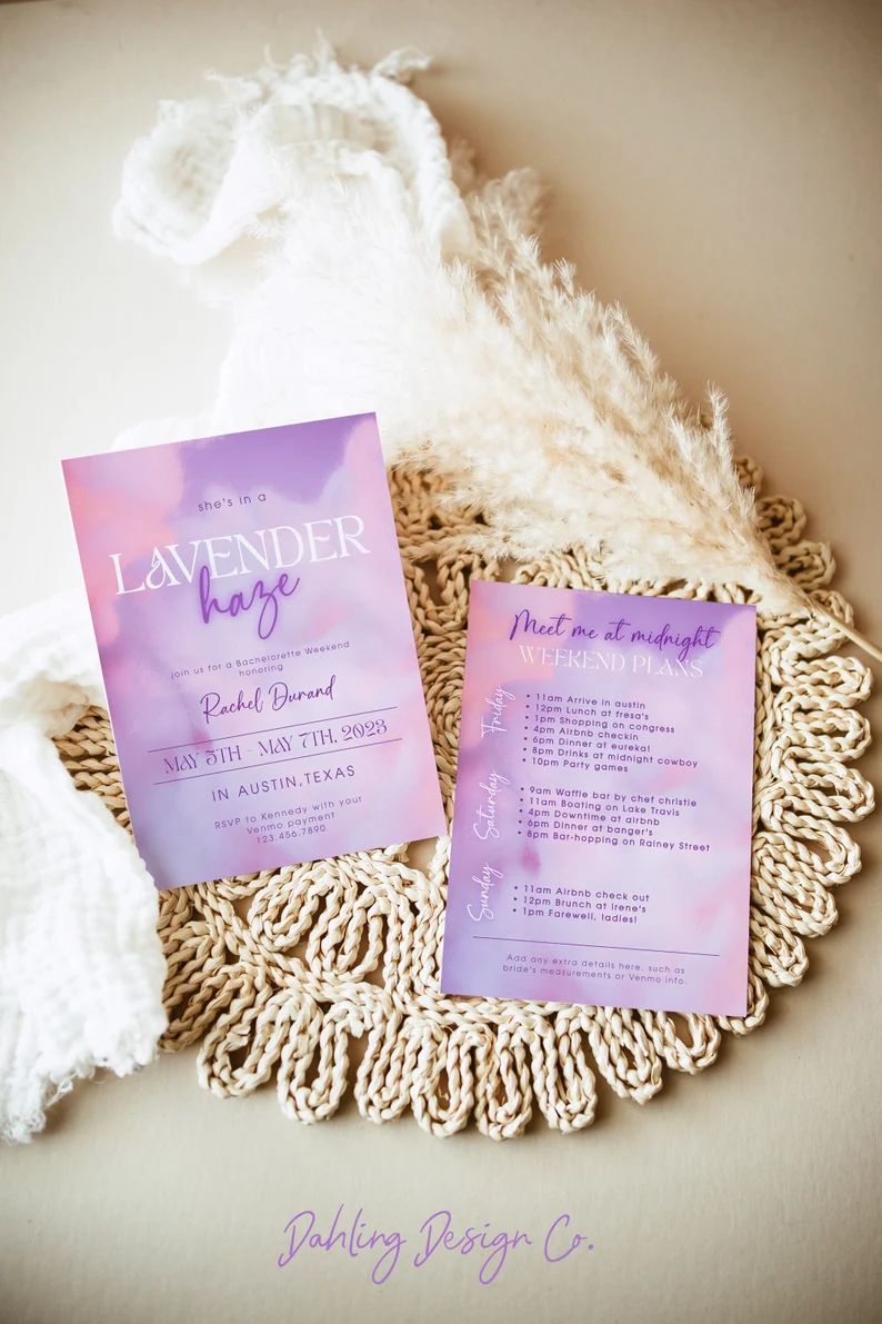 Lavender Haze Bachelorette Invitation and Itinerary Template, Purple and Pink Bachelorette Invite... | Etsy (US)