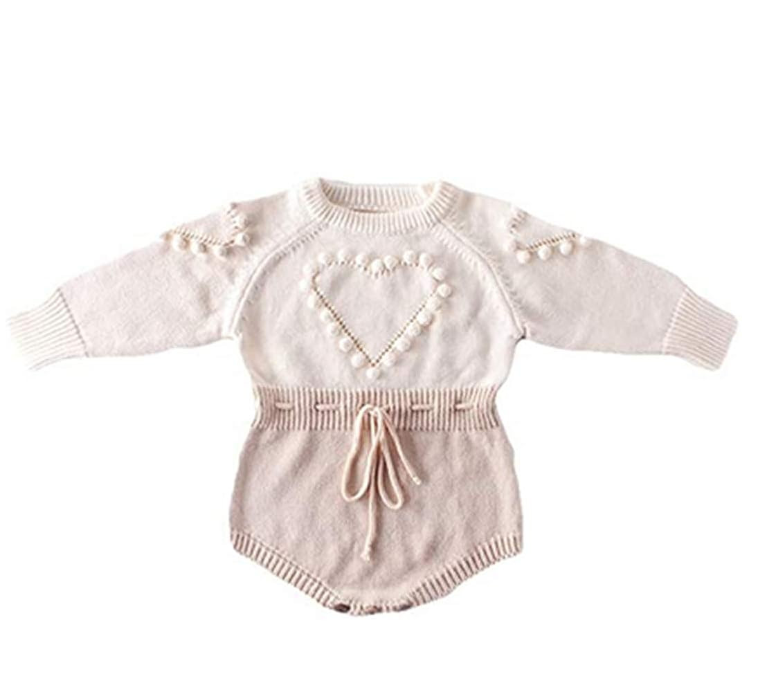 Newborn Baby Girl Sweater Romper Heart Long Sleeve Knitted Bodysuit Fall Winter Clothes Valentine... | Amazon (US)