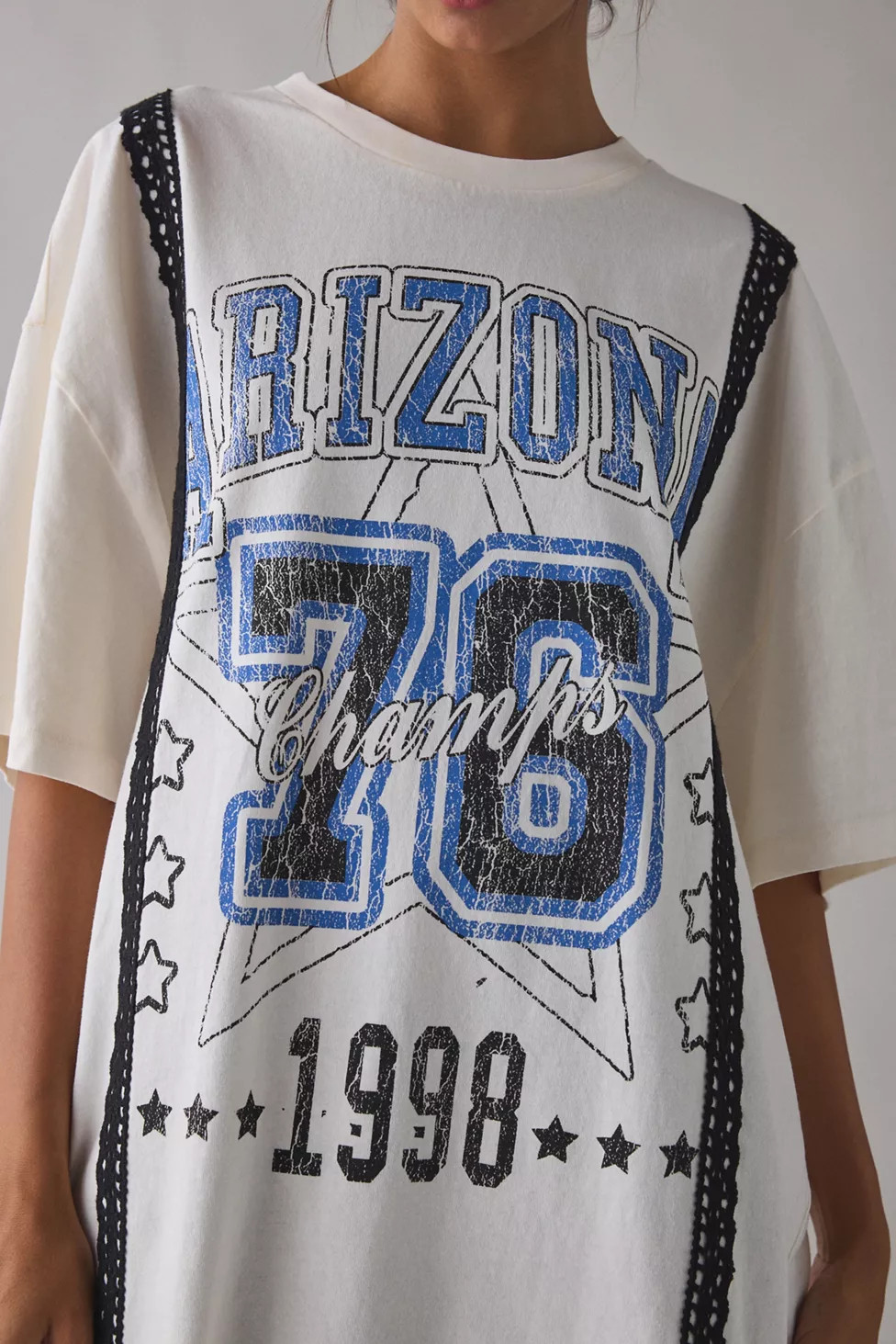 Arizona Champs Graphic Lace Trim Oversized T-Shirt Dress | Urban Outfitters (US and RoW)