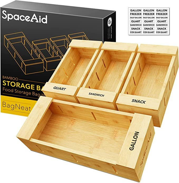 SpaceAid Bag Storage Organizer for Kitchen Drawer, Bamboo Organizer, Compatible with Gallon, Quar... | Amazon (US)