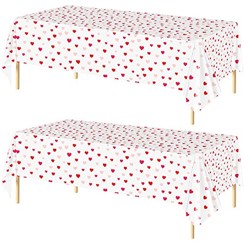 Ruisita 2 Pack Valentine's Day Red Heart Table Cloth Plastic Waterproof Table Covers 108 x 54 Inch Romantic Red Heart Plastic Tablecloth for Valentine's Day Home Party Decoration | Amazon (US)