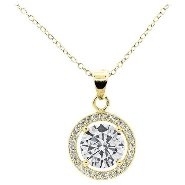 Cate & Chloe Blake 18k Yellow Gold Plated Halo Necklace with Simulated Diamond Crystals for Women | Walmart (US)