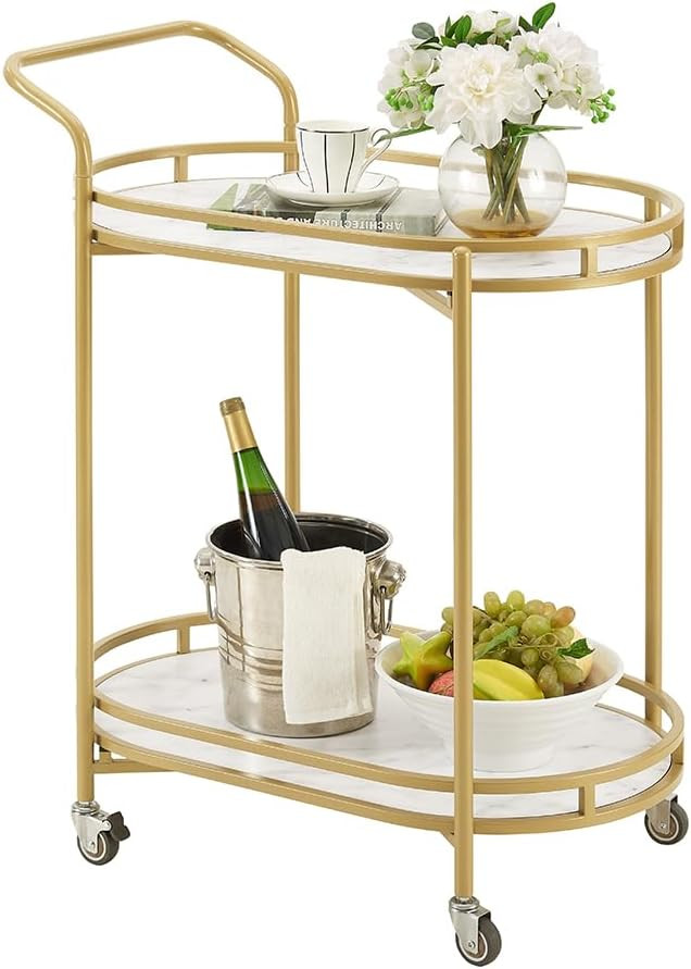 unipaws Bar Cart with Wheels, Easy Assembly Rolling Serving Bar Trolley with 2-Tier Shelves and R... | Amazon (US)