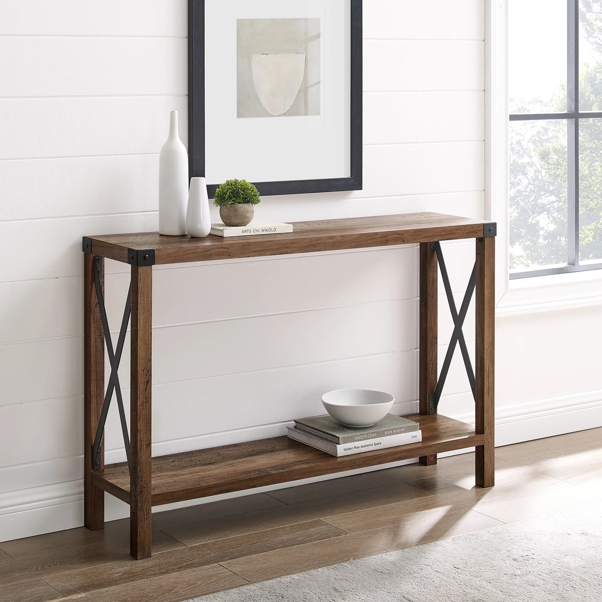 Woven Paths Magnolia Metal X Console Table, Reclaimed Barnwood - Walmart.com | Walmart (US)