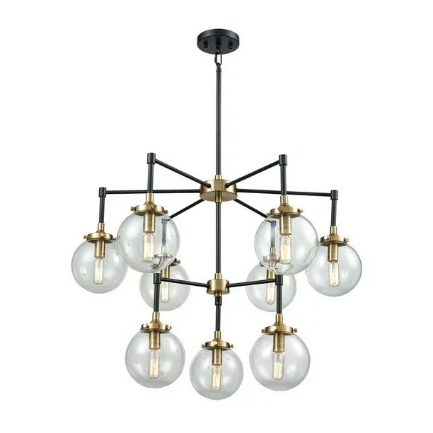 Nine Light Chandelier in Retro Design Style with Round Globes   Matte Black/Antique Gold Finish w... | Walmart (US)