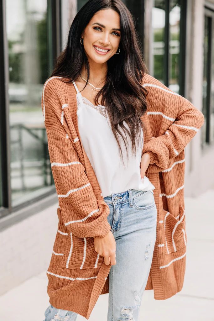 This Is The Answer Camel Brown Striped Cardigan | The Mint Julep Boutique