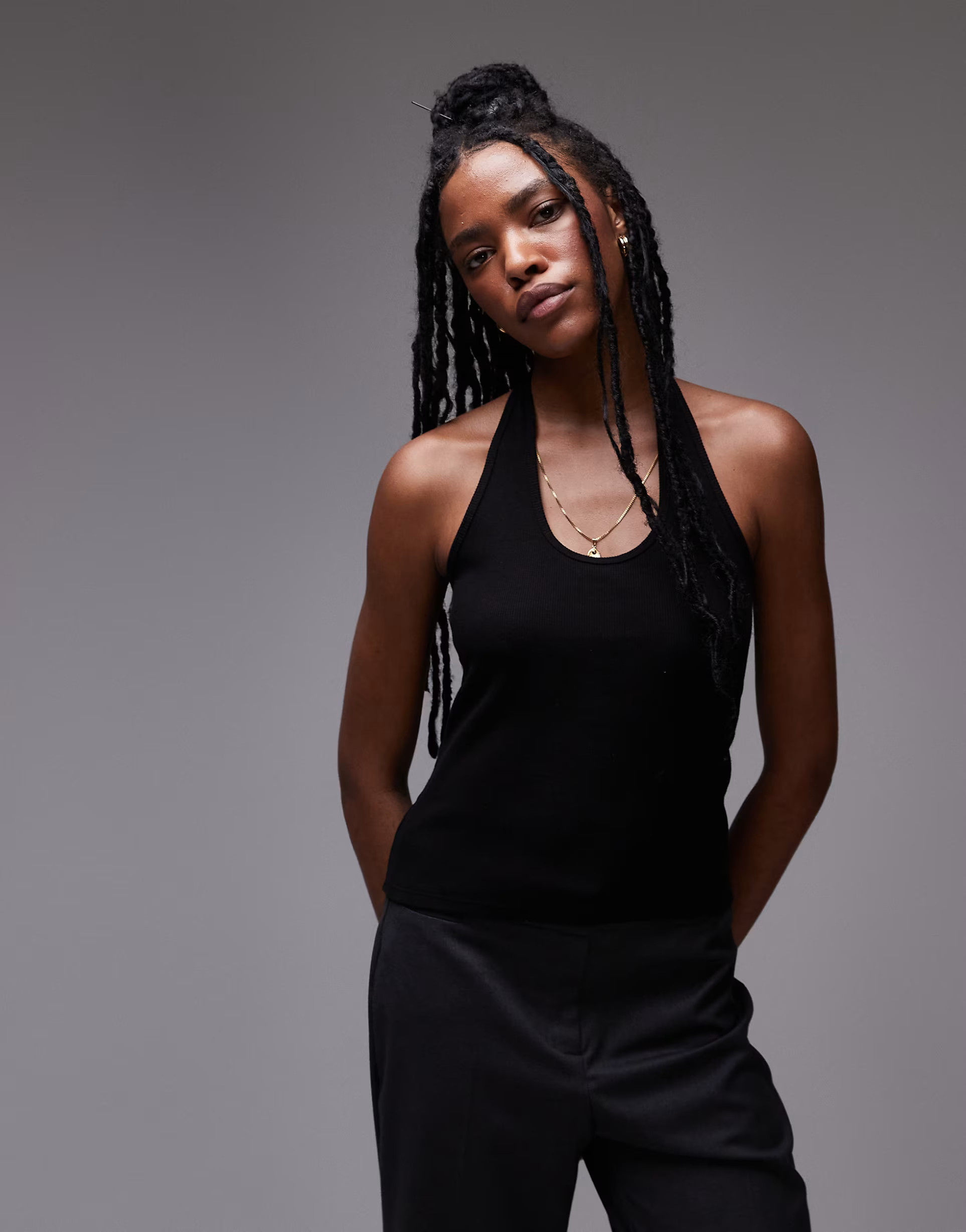 Topshop rib halter top in black | ASOS | ASOS (Global)
