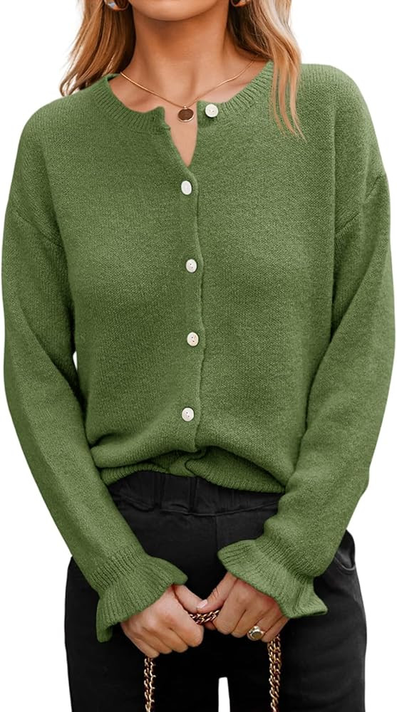 Saodimallsu Womens Cardigan Sweaters Button Down Knit 2025 Fall Ruffle Long Sleeve Sweater Open F... | Amazon (US)
