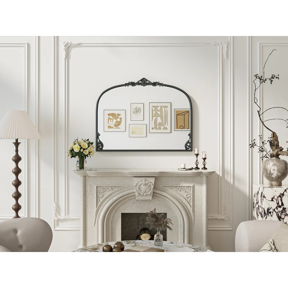 Arch Vintage Mirror with Baroque Metal Frame, Wall Decorative Mirror for Fireplace, Bedroom, Livi... | Wayfair North America