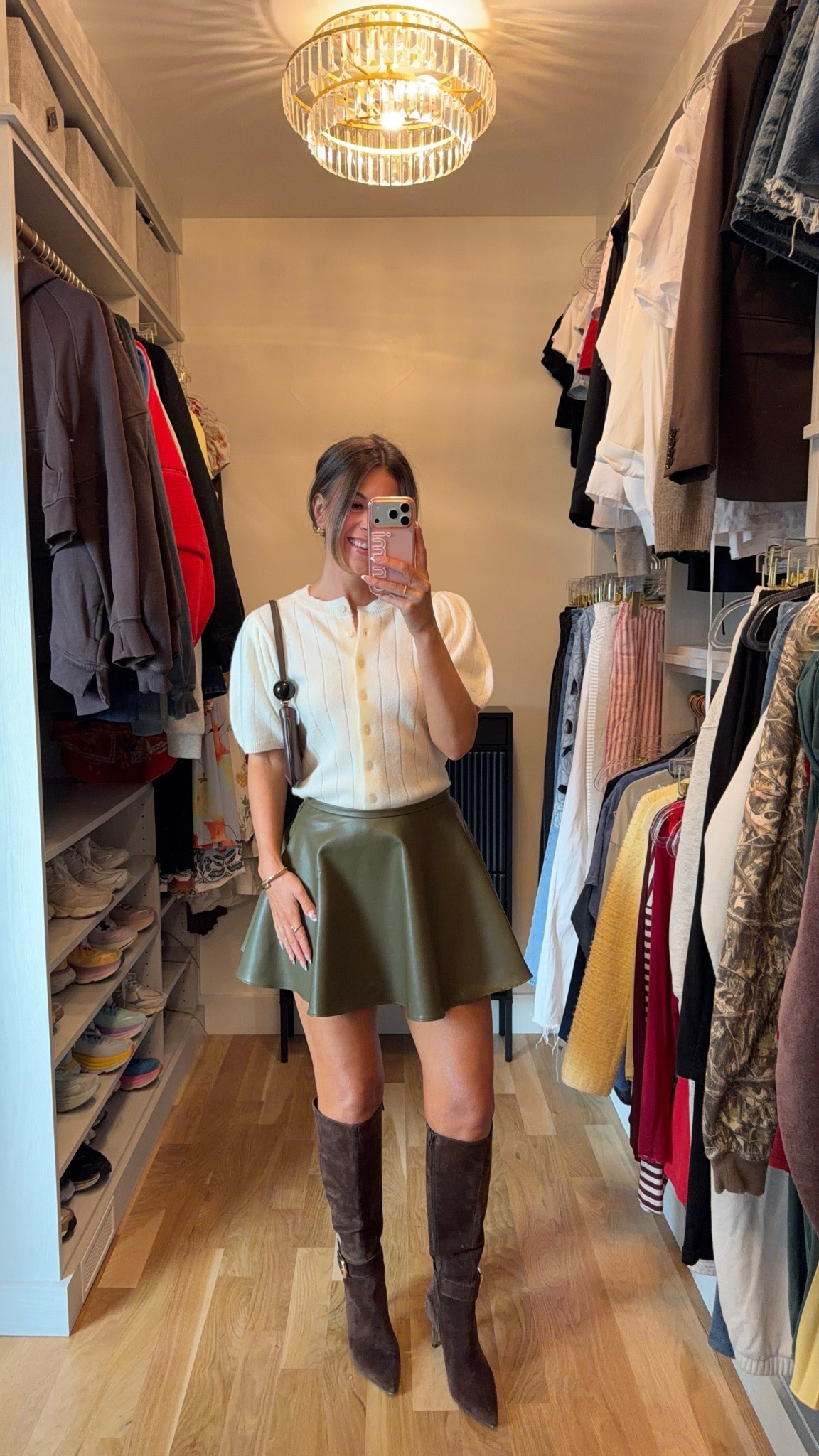 nordstrom sale fall transitional skort styled with ivory ribbed short-sleeve cardigan, brown suede knee-high boots everyday occasion outfit  🍂

I’m 5’4” and wearing my usual smalls in most
sized down in skort: xs 
sized down in white tee: xs

date night, family photos, dinner outfit, skort outfits, casual skort outfits, summer skort outfits, nordstrom skorts, everyday skort outfits
fall outfits, fall dresses, autumn outfits, sweater dresses, midi dresses, long sleeve dresses, casual outfits, thanksgiving outfits, family photo outfits, date night outfits, work outfits, fall fashion, autumn fashion, cozy outfits, transitional outfits, neutral outfits, everyday outfits, weekend outfits, women’s fashion, affordable fashion

#LTKgrwm #LTKootd #LTKSeasonal